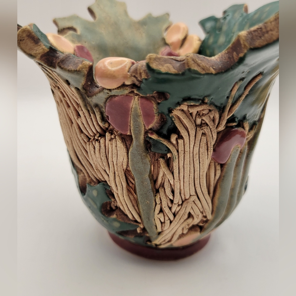 Handmade Art Pottery Candle Holder. Artist Signed. Woodland Design. - Picture 9 of 13